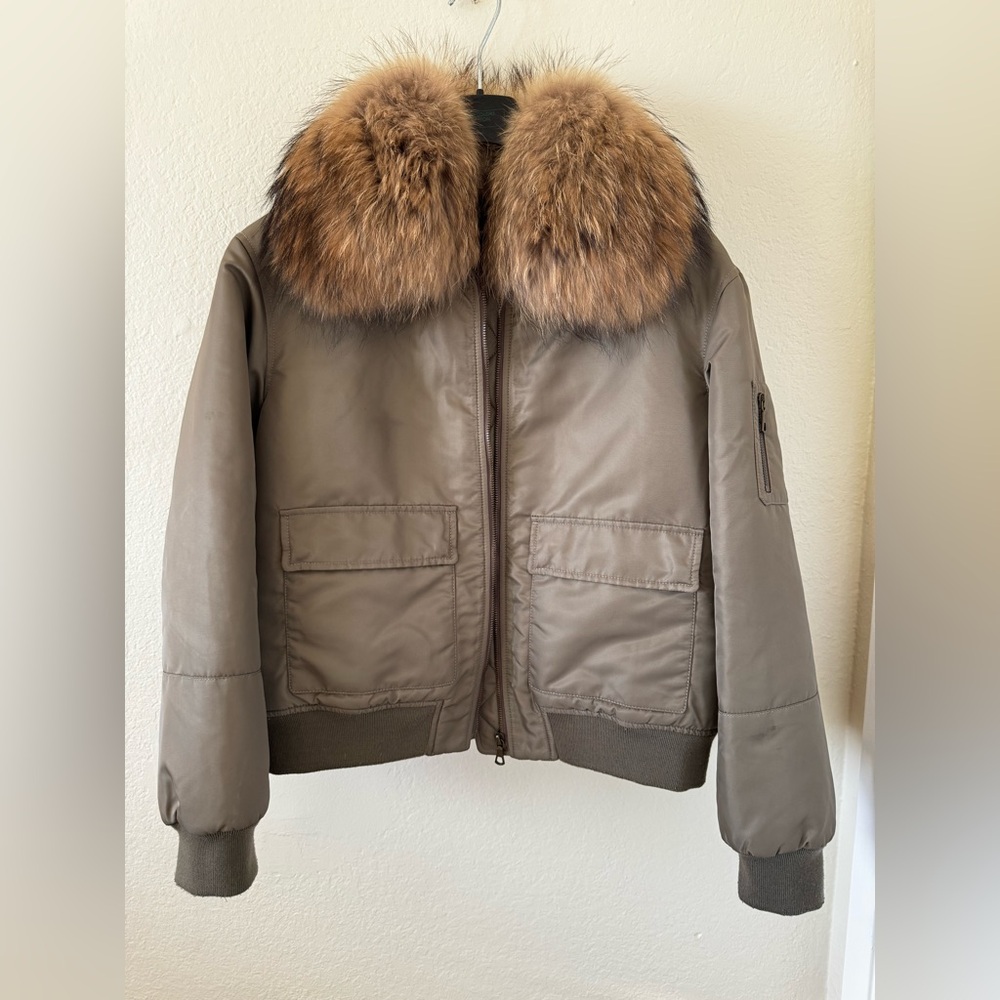 Yves Salomon ARMY green bomber Jacket with real Fur Collar